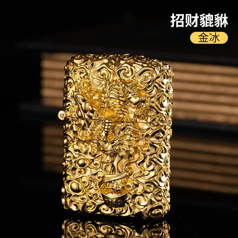 Vintage 3D Metal Relief Open Flame Lighter