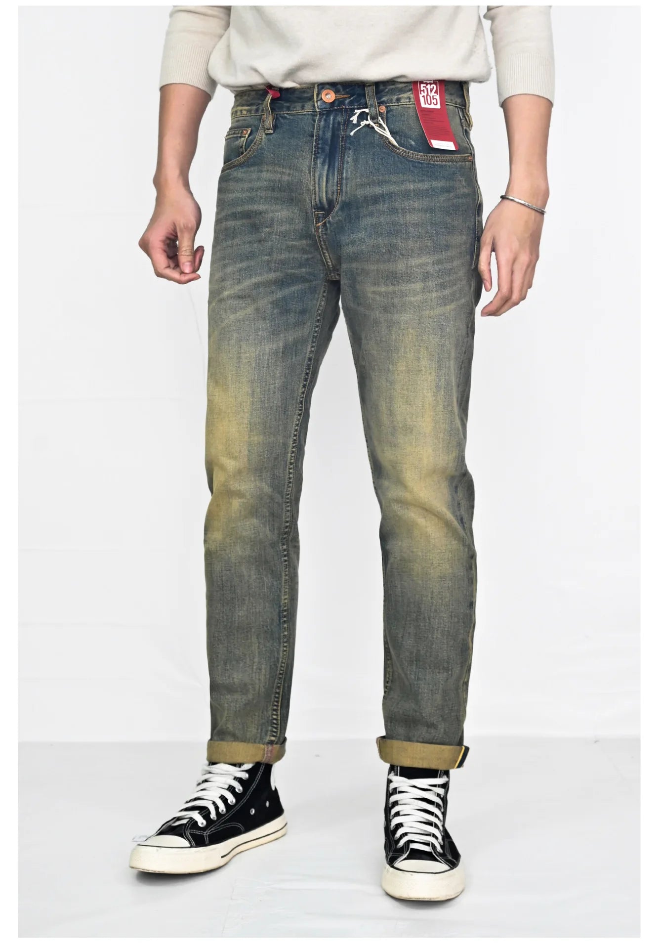 Men's Selvedge Raw Denim Jeans 66 MODE Fit 13 OZ with Silver-Plated Buttons