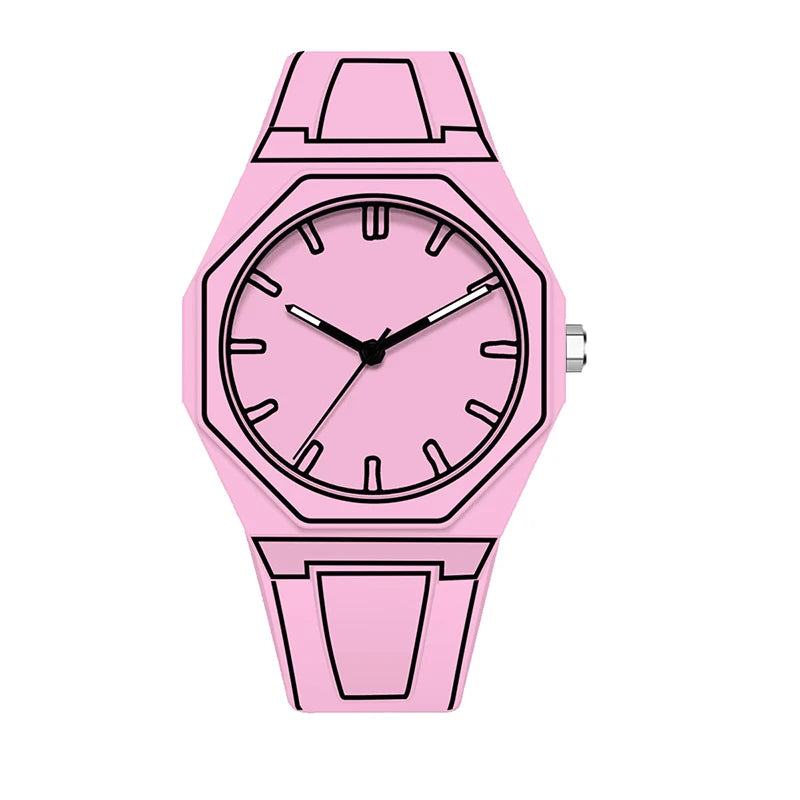 Pink Comic Book Sketch Design Style Anime  Japanese Quartz Watch