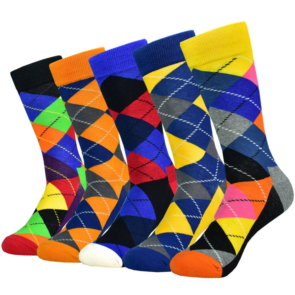 5 Pack Men's Color Dress Socks Casual Combed Cotton Happy Socks