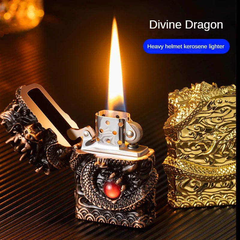 Vintage 3D Metal Relief Open Flame Lighter