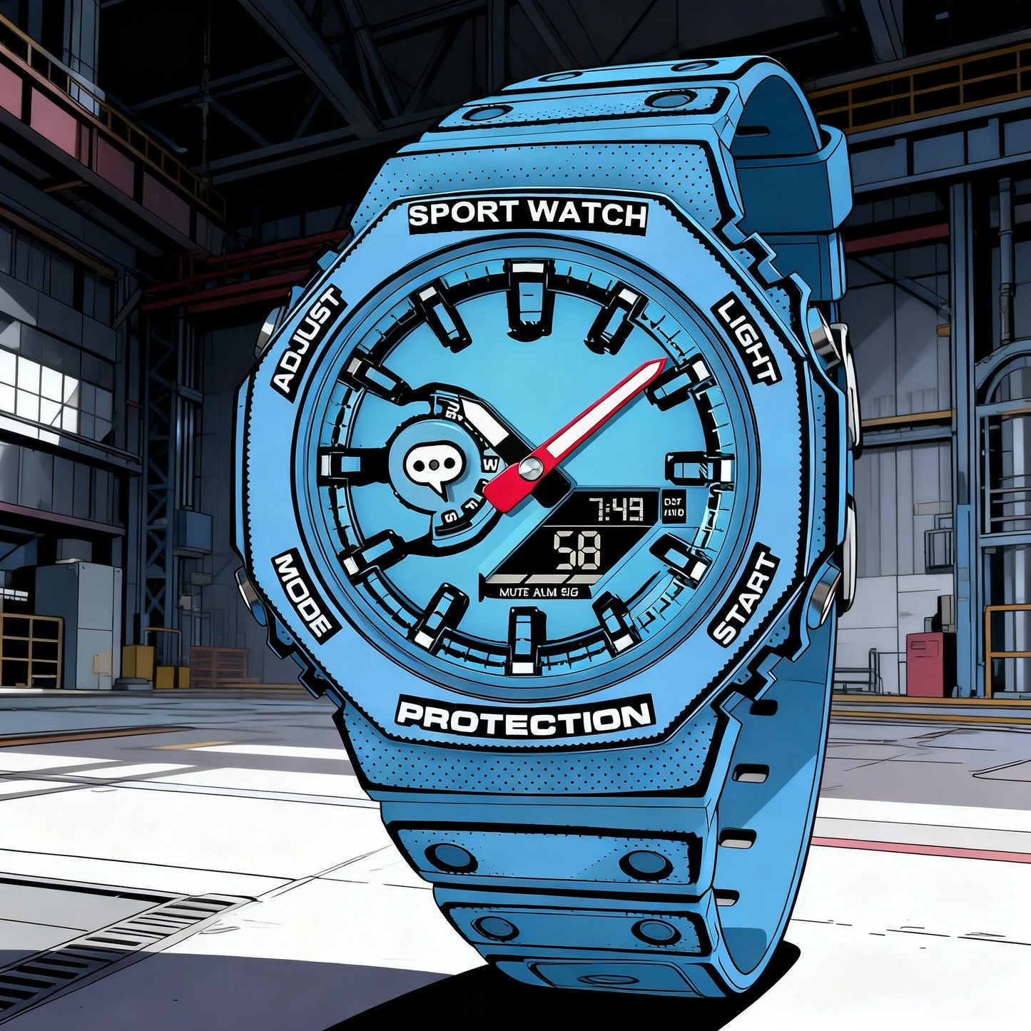 Sketch Style Outline Comic Book Digital Sport Watch