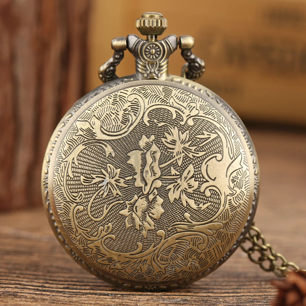 Bronze Chinese Zodiac Quartz Pocket Watch w/Chain