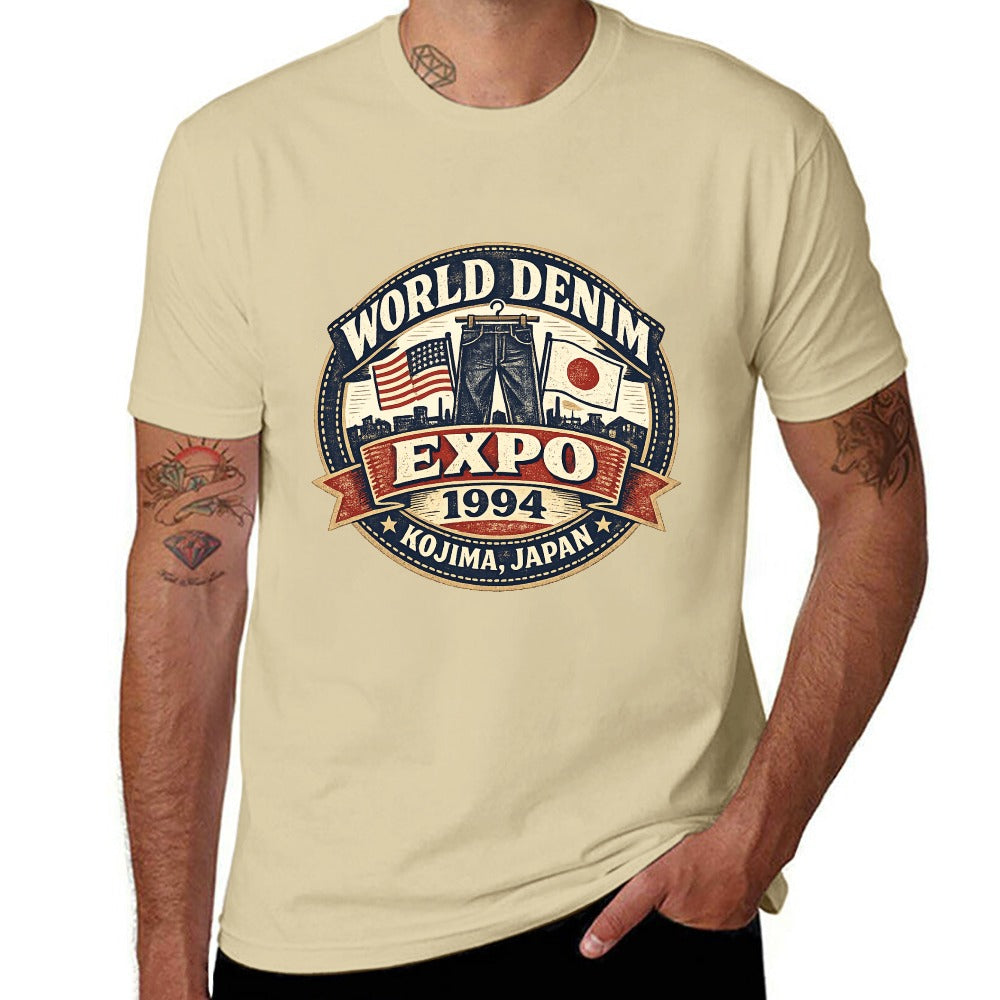 World Denim Expo 1994 Short Sleeve 100 Percent Cotton T Shirt - Beige