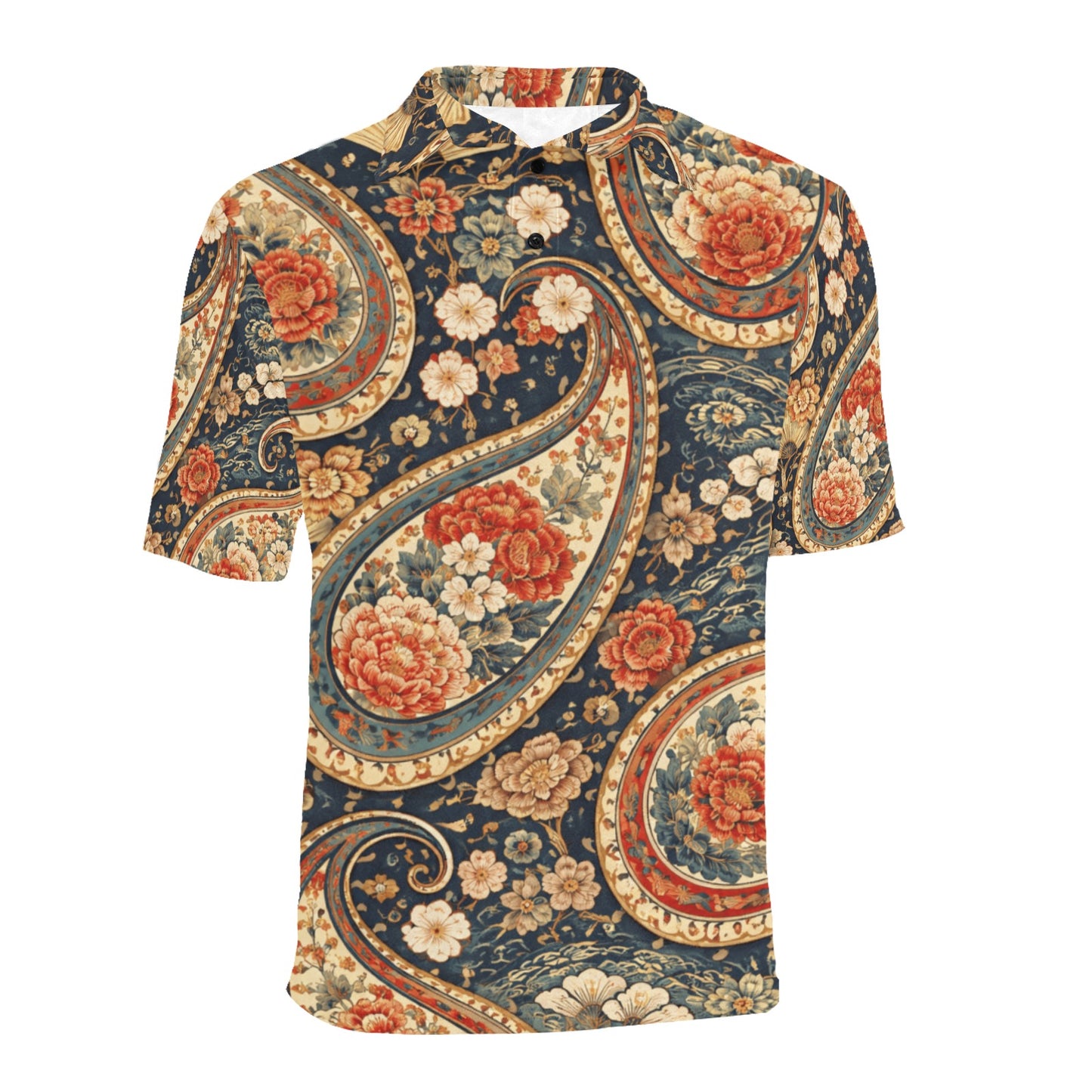 Japanese Paisley Pattern Men's All Over Print Polo Shirt