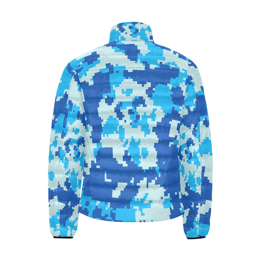 Blue Digital Camo Men's Puff Bomber Jacket