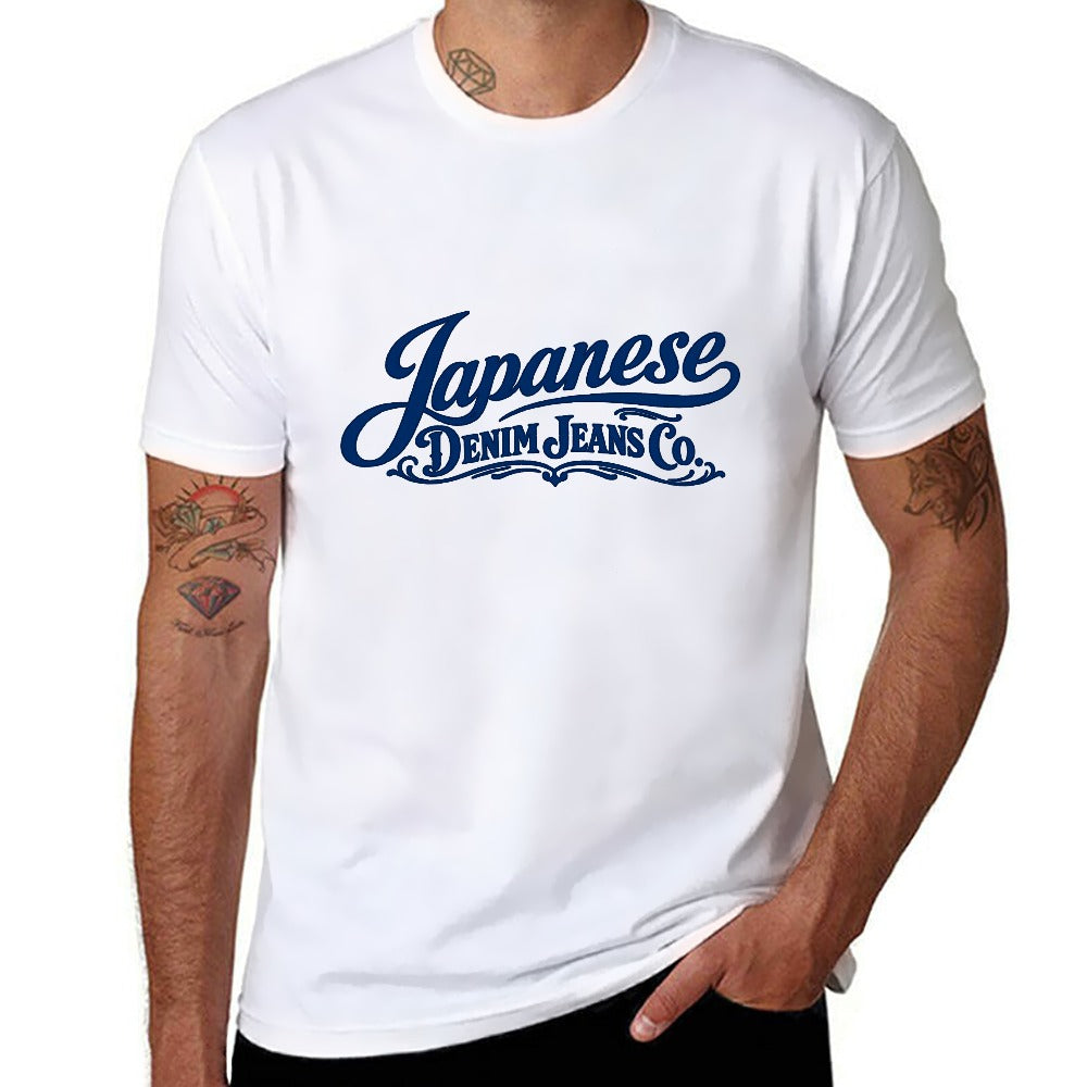 Japanese Denim Jeans Co. Men's 100% Cotton Short Sleeve T Shirt - White
