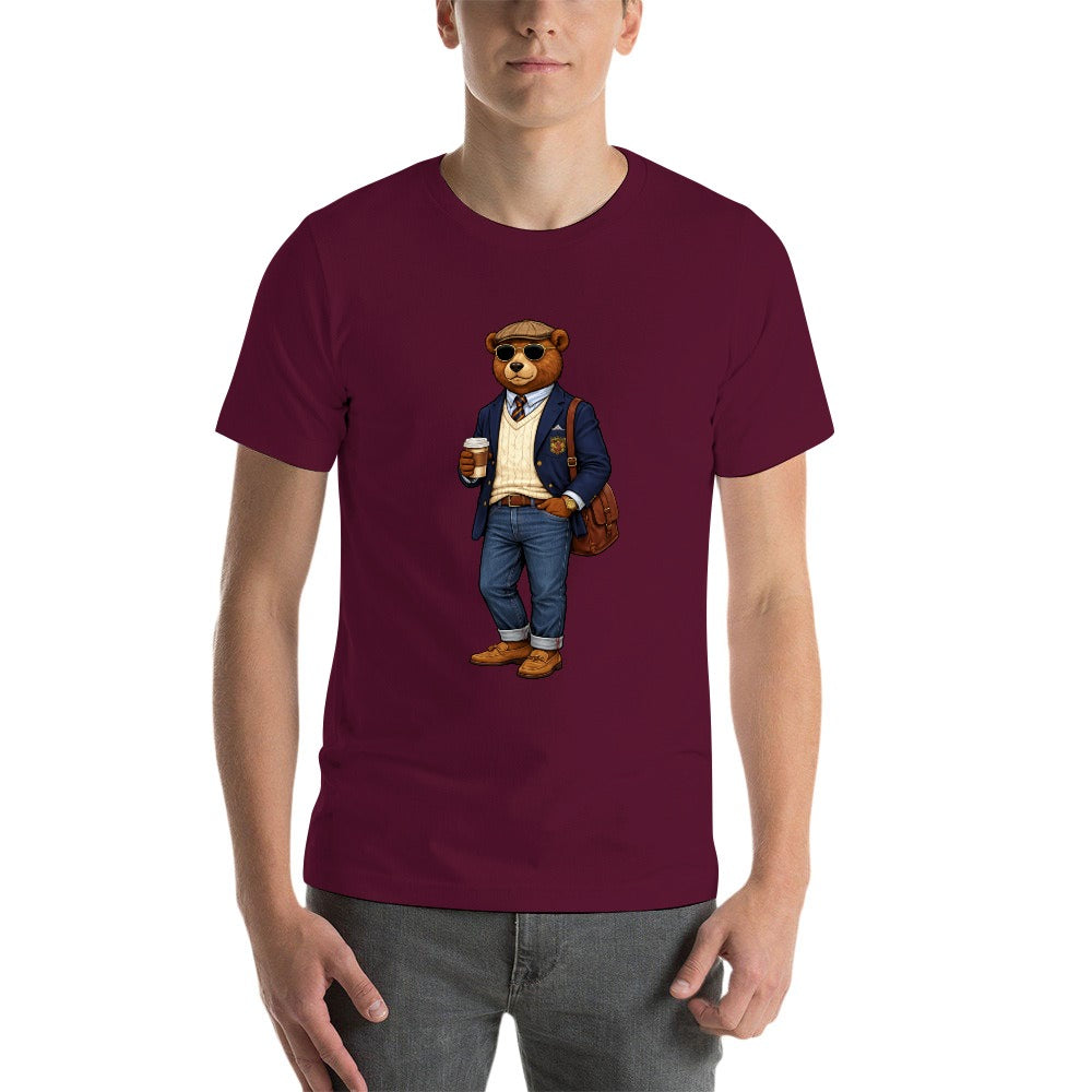 Oxford Denim Bear Mens Short Sleeve Cotton T-Shirt - Maroon