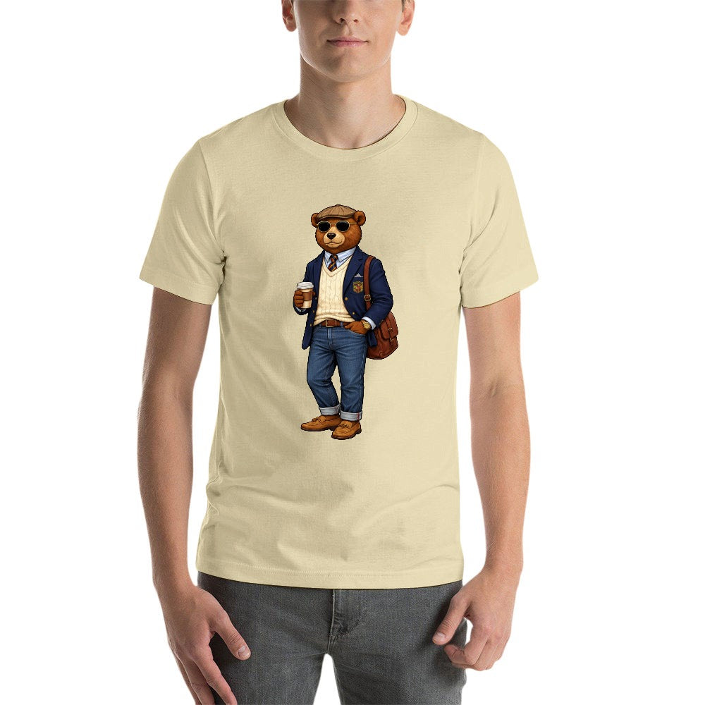 Men's Oxford Denim Bear Cotton Short Sleeve Tee - Cream