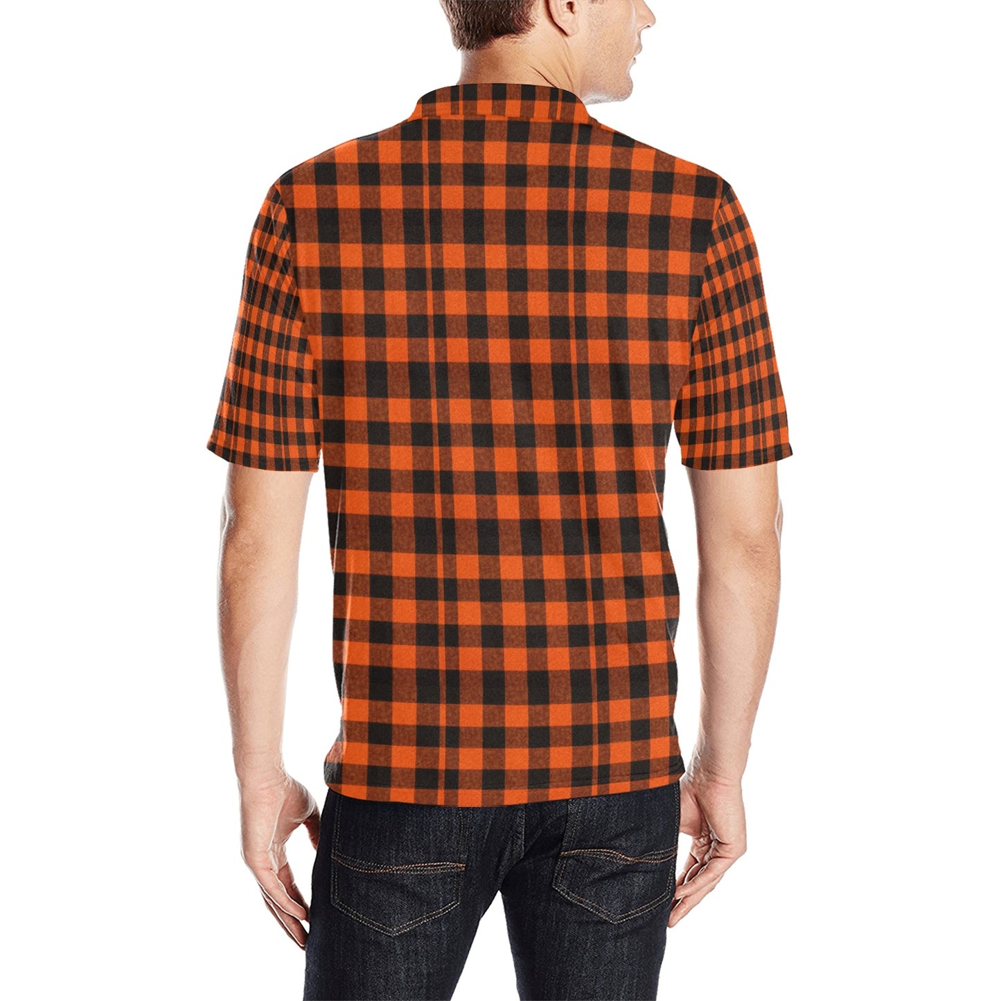 Burnt Orange and Black Checkered Pattern Men's Polo Shirt