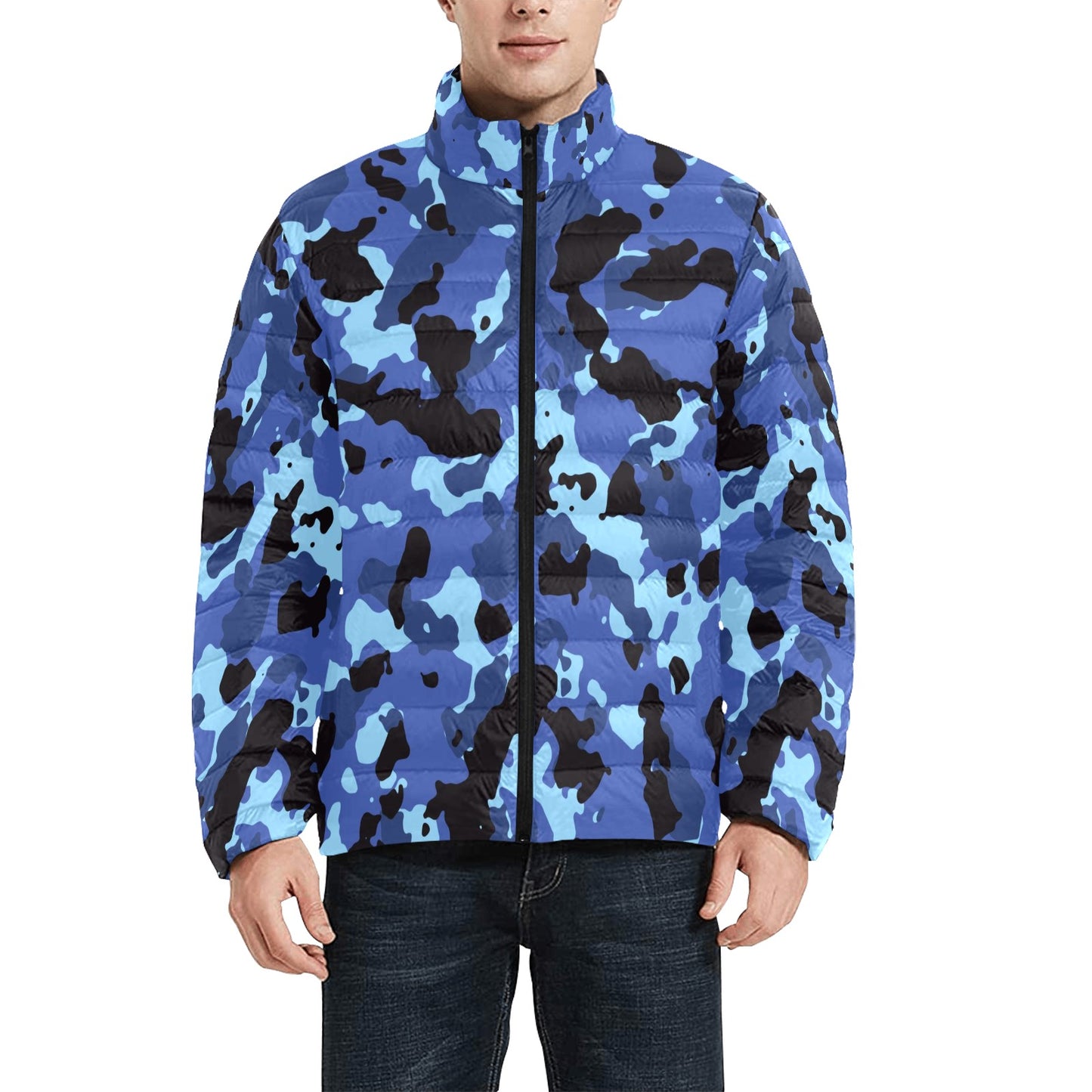 Dark Blue Camo Puffer Bomber Jacket