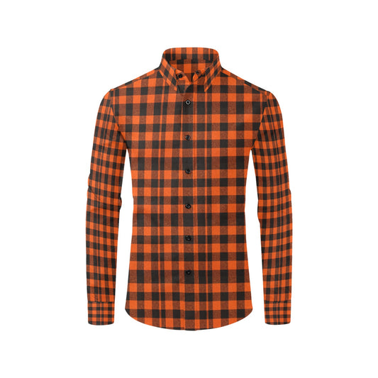 Burnt Orange and Black Lumberjack Checkered Pattern Men's Long Sleeve Shirt