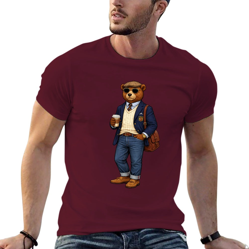 Oxford Denim Bear Mens Short Sleeve Cotton T-Shirt - Maroon