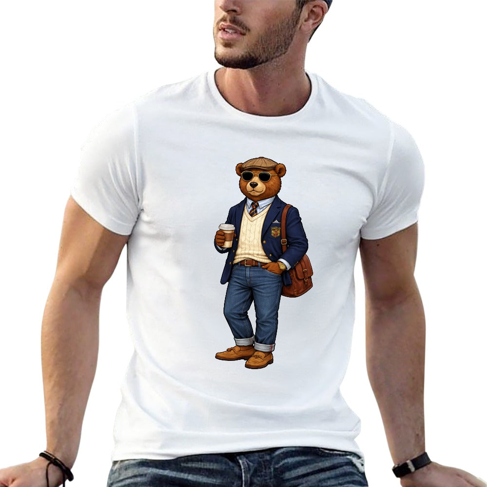 Oxford Denim Bear Men's White 100% Cotton Short Sleeve T Shirt