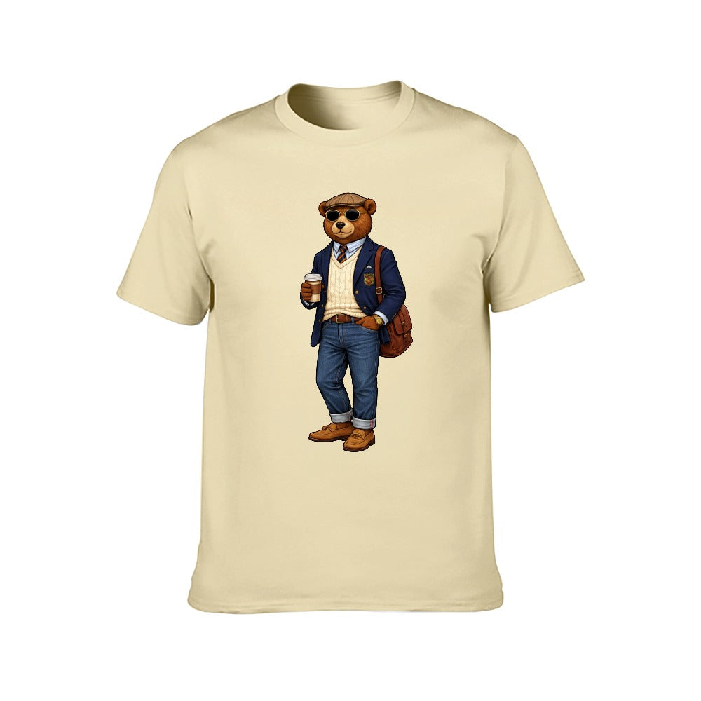 Men's Oxford Denim Bear Cotton Short Sleeve Tee - Cream