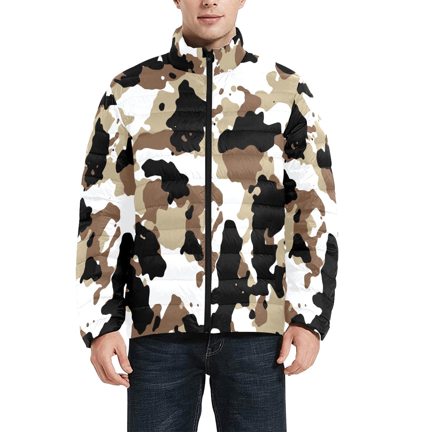 Brown Cow Camo Puffer Bomber Jacket