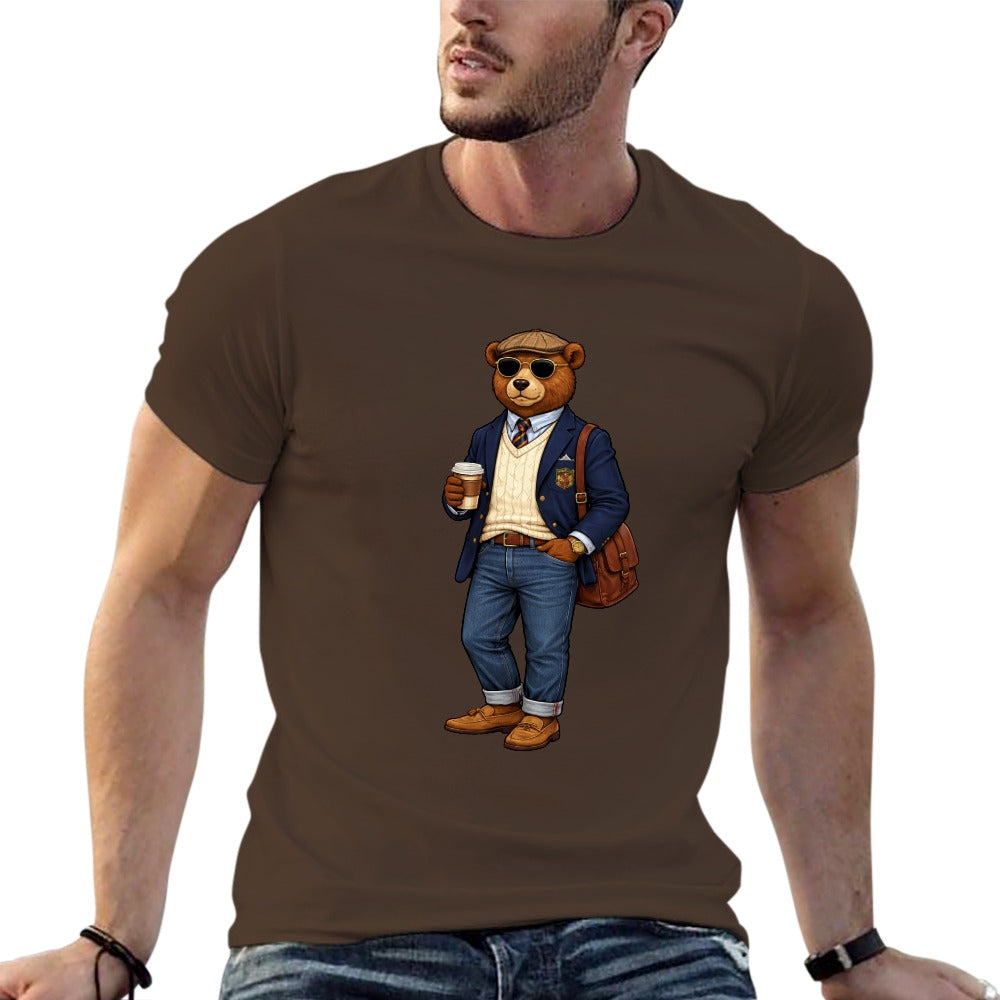 Oxford Denim Bear Mens Short Sleeve Cotton Tee - Brown