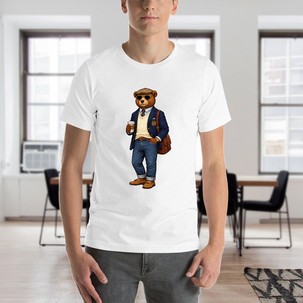 Oxford Denim Bear Men's White 100% Cotton Short Sleeve T Shirt