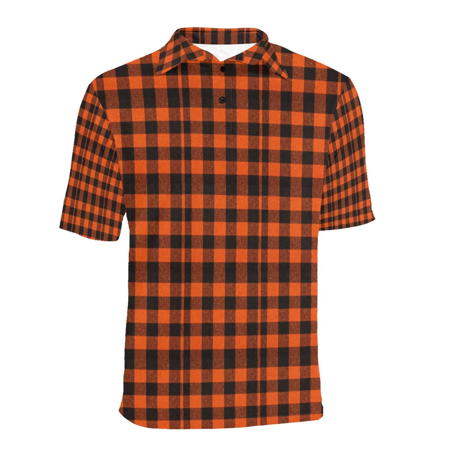 Burnt Orange and Black Checkered Pattern Men's Polo Shirt