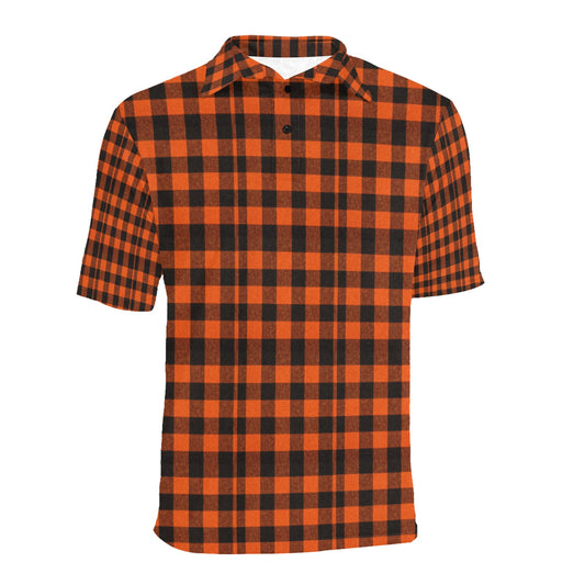 Burnt Orange and Black Checkered Pattern Men's Polo Shirt