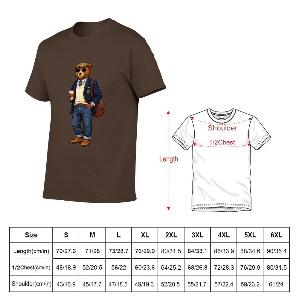 Oxford Denim Bear Mens Short Sleeve Cotton Tee - Brown