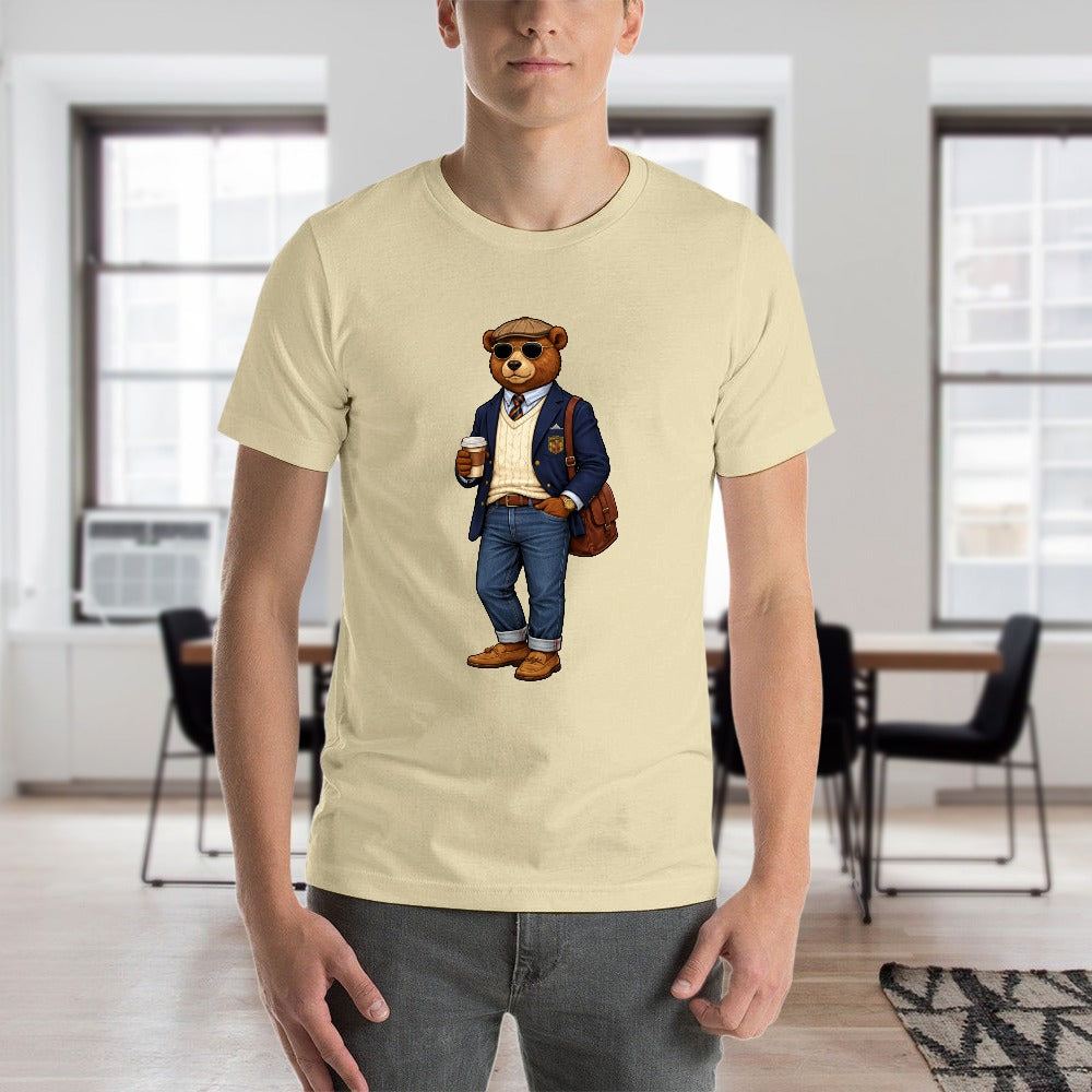 Men's Oxford Denim Bear Cotton Short Sleeve Tee - Cream