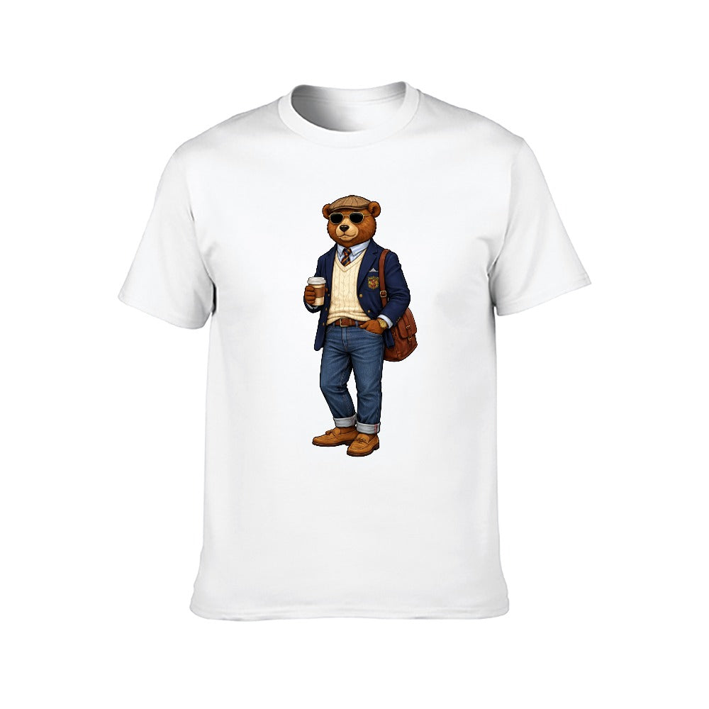 Oxford Denim Bear Men's White 100% Cotton Short Sleeve T Shirt