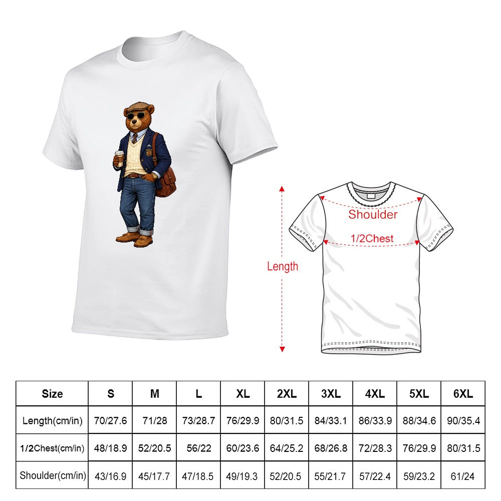 Oxford Denim Bear Men's White 100% Cotton Short Sleeve T Shirt
