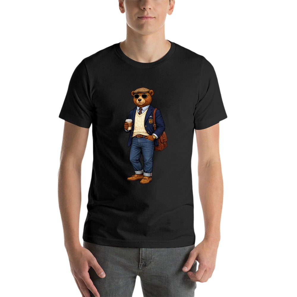Men's Oxford Denim Bear Short Sleeve Cotton Tee Black