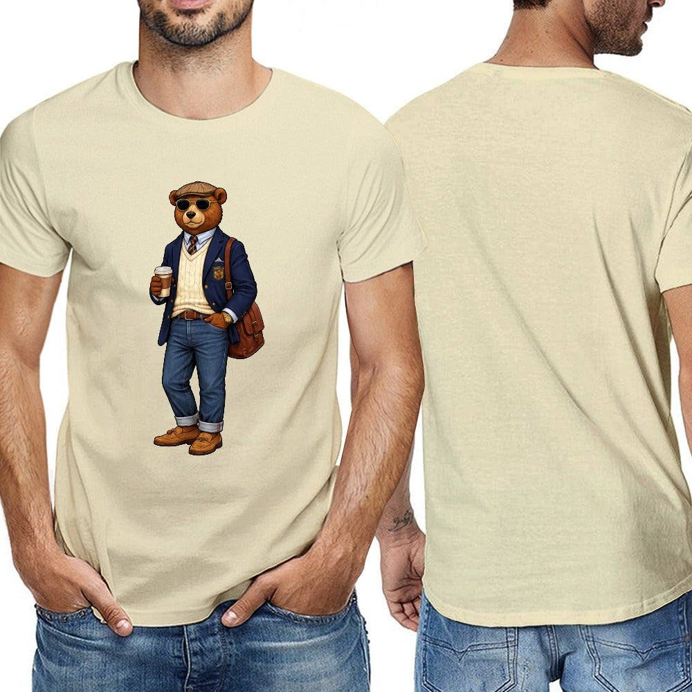 Men's Oxford Denim Bear Cotton Short Sleeve Tee - Cream