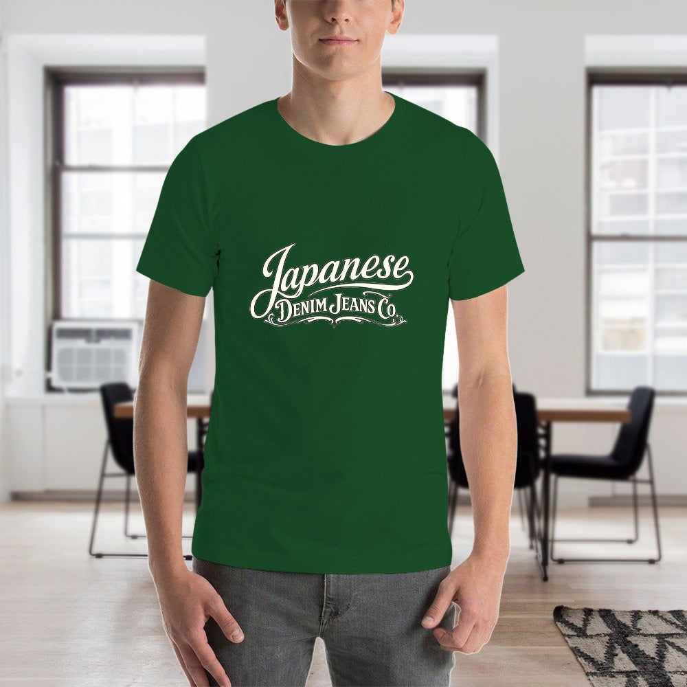 Japanese Denim Jeans Men's Short Sleeve Cotton T-Shirt - Green
