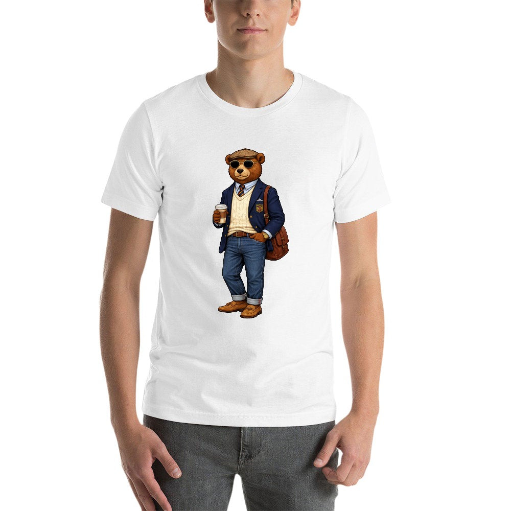 Oxford Denim Bear Men's White 100% Cotton Short Sleeve T Shirt