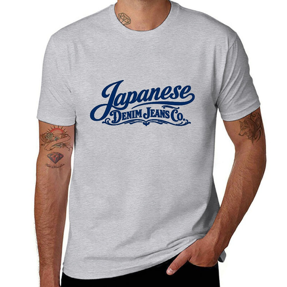 Japanese Denim Jeans Co. Men's Short Sleeve Cotton T-Shirt - Light Gray