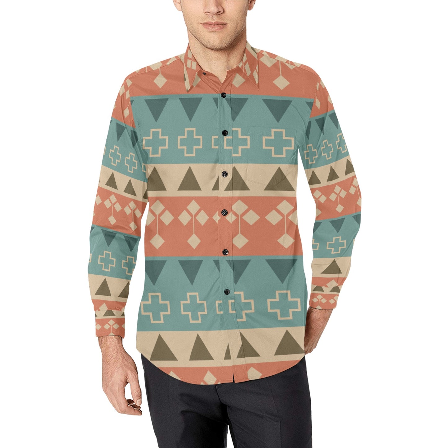Aztec Design Men's All Over Print Long Sleeve Shirt