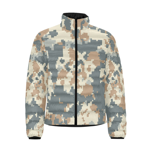 Men's Puffer Bomber Jacket - Blue Gray Digital Desert Camo